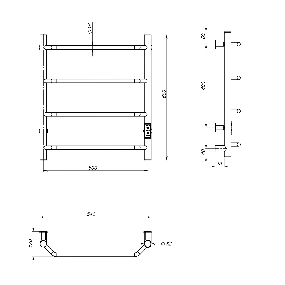 Полотенцесушитель Пэк сп 6 60х50 черный ВГП